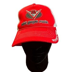Old Guys Rule Baseball Cap Mens Red White Revved & Ready Mesh Back Trucker Hat